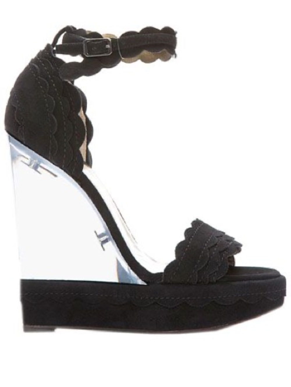Lanvin Black Lucite Wedge Sandals with Ankle Strap